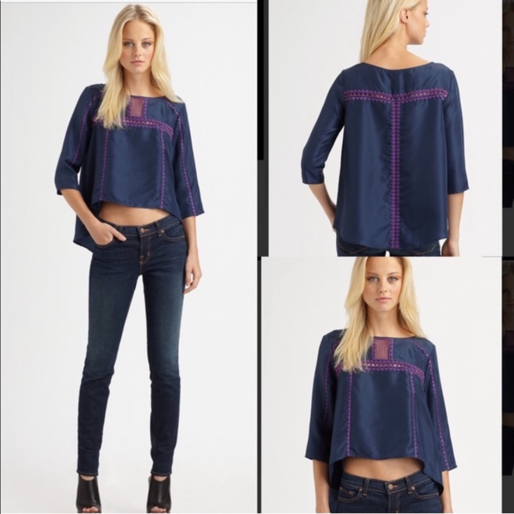 BCBGMAXAZRIA Mara Embroidered Silk Top
